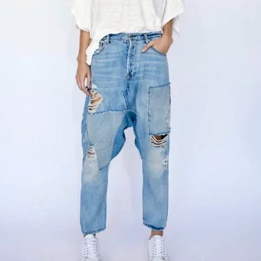 Free People Harem Patchwork Slouchy Jeans